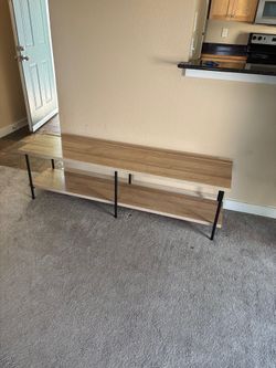 Two-Tiered Light Wood Console Table with Black Metal Legs