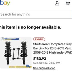 Struts Rear Complete Sway Bar Link For 2013-2015 Venza 2008-2013 Highlander AWDStruts