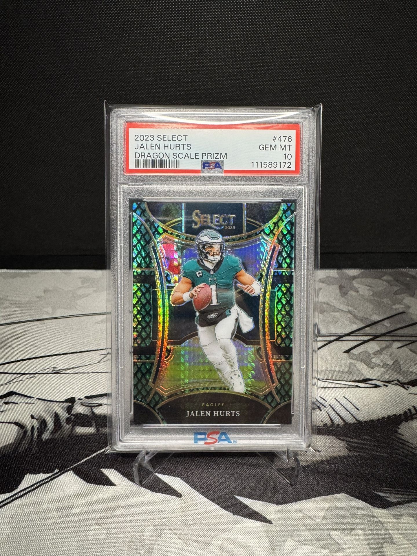 2023 PANINI SELECT NFL JALEN HURTS DRAGON SCALE PRIZM /70 PSA 10