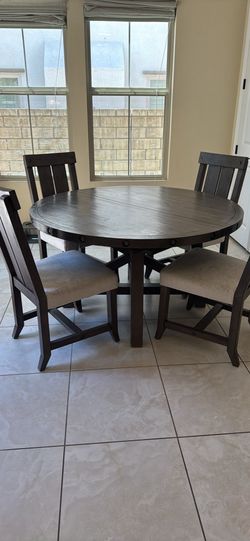 Counter Height Round Dining Table Set with 6 Chairs – Espresso Finish