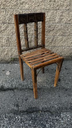 Rare Rustic Wooden Chair With Leather And Bamboo Details