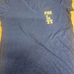 Womens Girls Victoria's Secret Pink Baseball Los Angeles Dodgers V Neck Tee Shirt T-shirt Shirt Size Medium Camisa De Mujer Tamanio Mediana