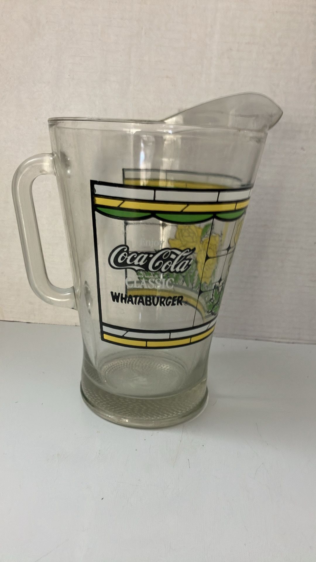 Whataburger Coca Cola Yellow Rose Pattern Glass Pitcher