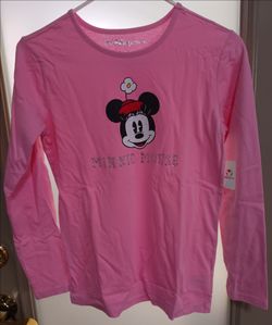 NEW DISNEY STORE LADIES XS PINK LONG-SLEEVE MINNIE MOUSE TEE W/SEQUIN GRAPHIC