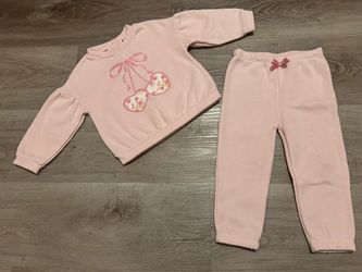 Girls Pink Sweatsuit Set with Heart Appliqué