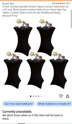 5 Pack Cocktail Spandex Stretch Square Corners Tablecloth 32 × 43 Inch, Black