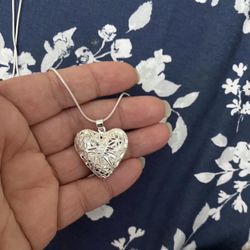925 Sterling Silver Heart ❤️ Photo Frame Pendant Necklace 
