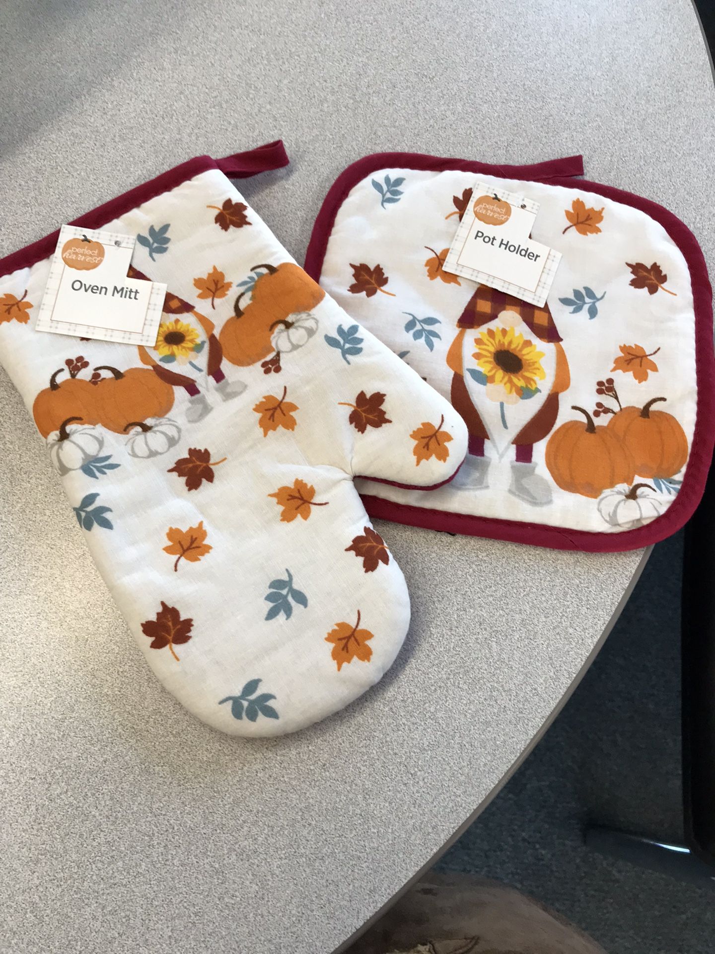 Fall Themed Gnome Pot Holder And Oven Mitt Brand New