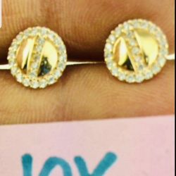 10K Solid Gold Earrings CUBIC ZIRCONIUM STONES For Wedding 