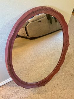 Burgundy Oval Vintage Art Deco Style Mirror