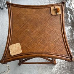 Midcentury Side Table in Rattan and Bamboo Vivai Del Sud Style, Italy 1970