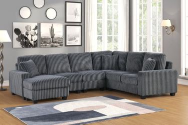 Modern design w/Plush Corduroy upholstery 5 Pc Grey Modular Sectional sofa
