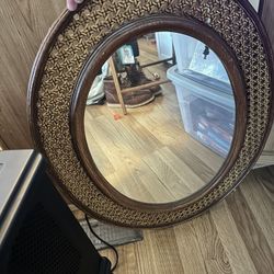 Oval Plastic Woven Edges Mirror Chic