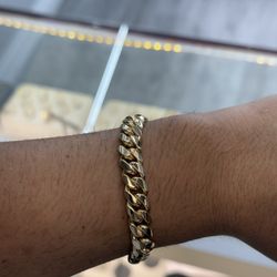 10MM 14Kt Gold Over Silver Cuban Link Bracelet 