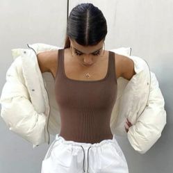 Sienna Brown Ribbed Bodysuit 