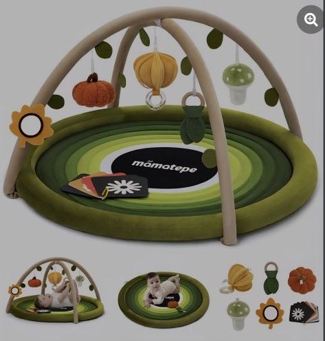 Baby Activity Gym playmat.  Tummy time for 0, 3, 6, 9 and 12 months.  35.5 X 17.  Comes with 5 toys.