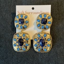 Earrings - Gold, Navy Blue & Turquoise 