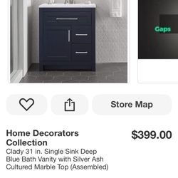 Home Decorators Collection Clady 31 in. Single Sink Deep Blue Bath Vanity with Silver Ash Cultured Marble Top (Assembled)