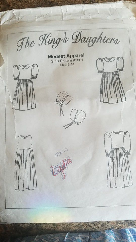 Girls Dress Pattern. Long-sleeve And Short-sleeve , With Bonnet And Pinafore