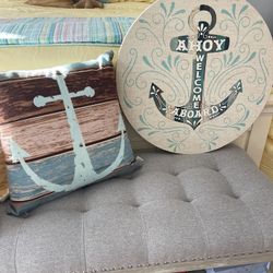 Round Coastal Canvas & Throw Pillow