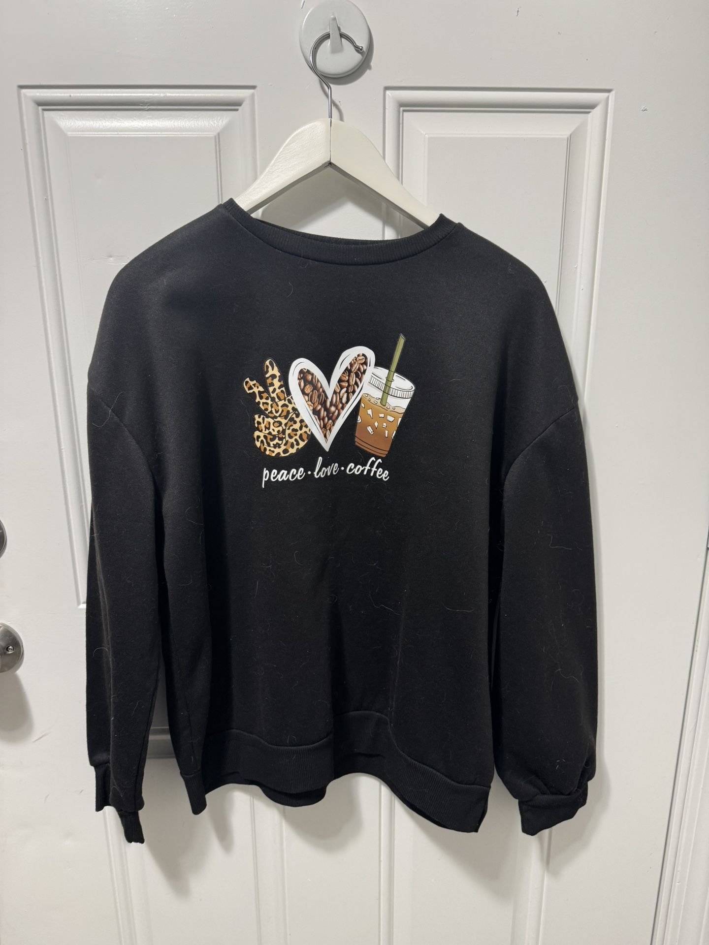 Peace Love Coffee Black Women’s Size XL Sweatshirt.
