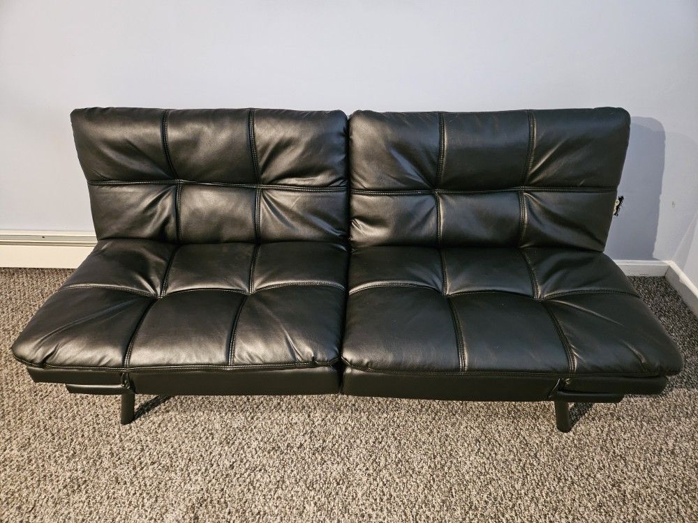 Futon-Black Faux Leather