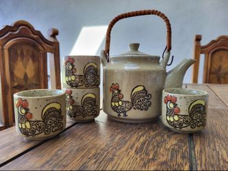 Midcentury Rooster Tea Or Sake Set Teaset Japan Japanese