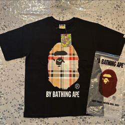 Bape X Burberry Shirt, Black, Size Large