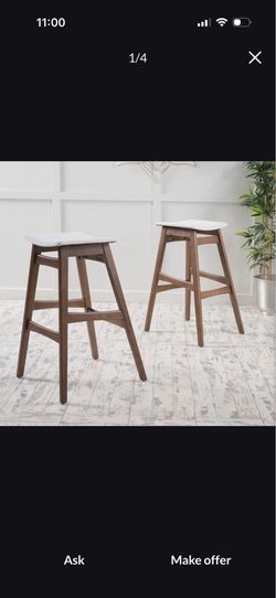 2pc Mid Century Modern Bar stool set with upholstered seating 59822.00wnt s4-2