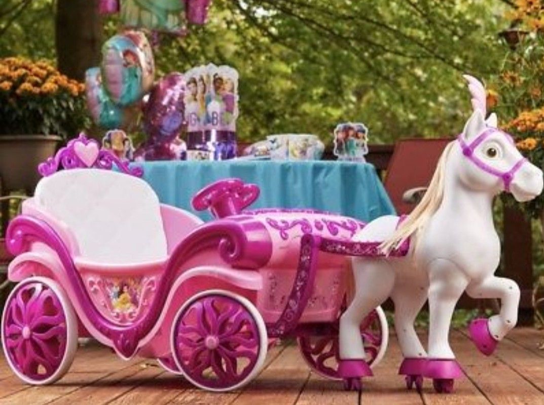 MMOYT Disney Princess Royal Horse Carriage Girls 6V Ride-On Toy Huffy