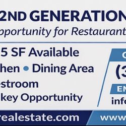 For Lease 2ND Generation Restaurant 