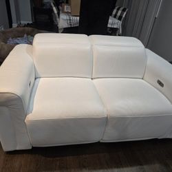 Divanitalia Top Grain White Power Reclining Leather Sofa And Loveseat