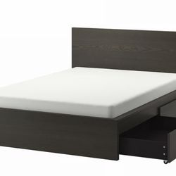 King size IKEA MALM High Bed Frame with 4 Storage Boxes – King Size – Dark Brown