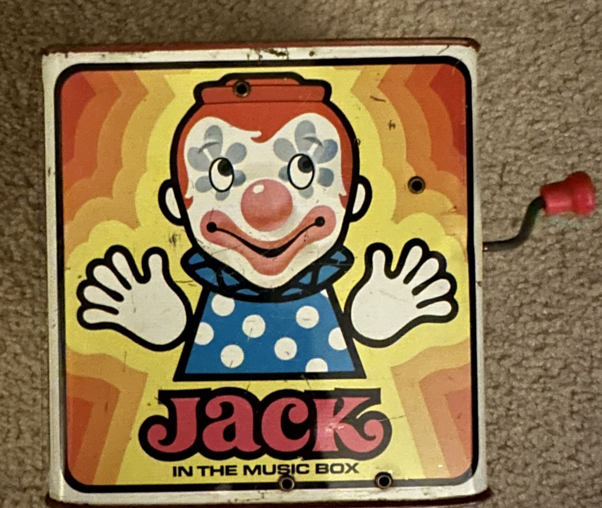 Vintage tin clown Jack in the Box Mattel 1971 Working Condition