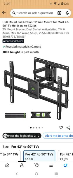 USX Mount Full Motion TV Wall Mount for Most 42-90" TV