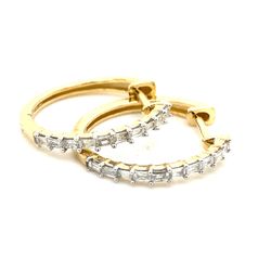 10k Gold Diamond Hoop Earrings Bagguettes .25ctw 2grams 142293 6