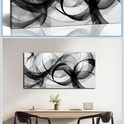 Black and White Abstract Wall Art for Living Room Modern Swirl Curved Canvas Prints Artwork for Bedroom Office Ready to Hang Size 20x40