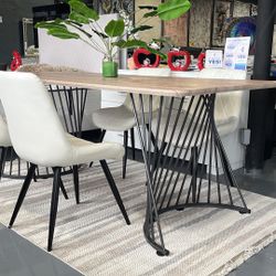 71” Dining table set 5 piece  White leather chairs 81x38x30H