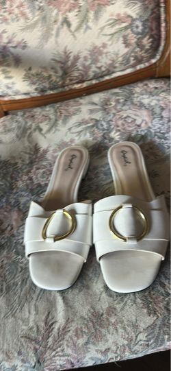 White Slide Sandals with Gold Ring Detail
