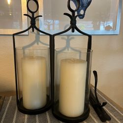 Hurricane Black Metal Wall Sconce Candle Holders (2) With 2 Pillar Candles - Pottery Barn