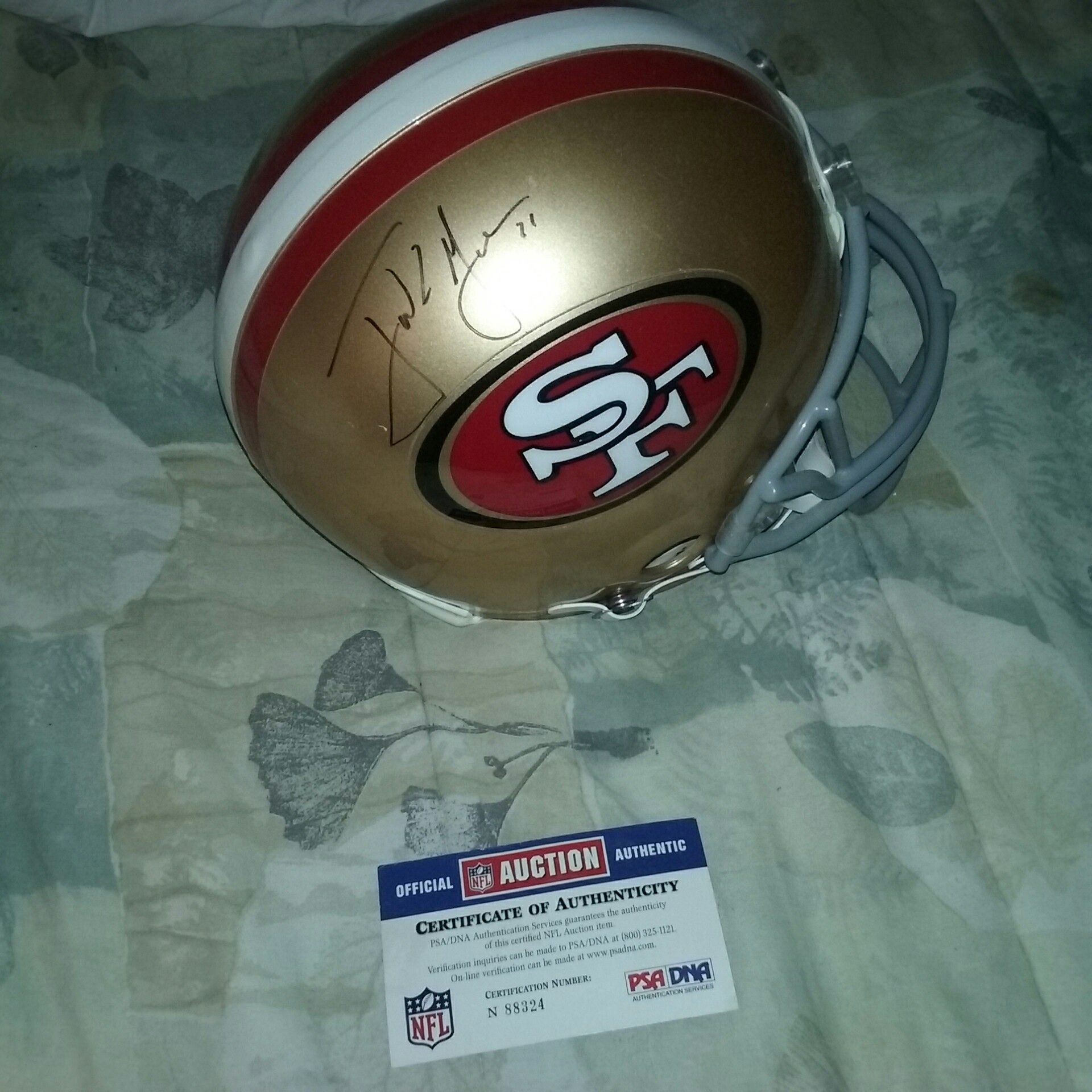 Full size SF 49ers helmet signed by Frank Gore