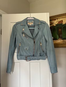Michael Kors Light Blue Leather Moto Jacket