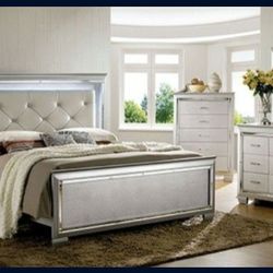 Brand New Silver Queen Size 6pc Bedroom Set