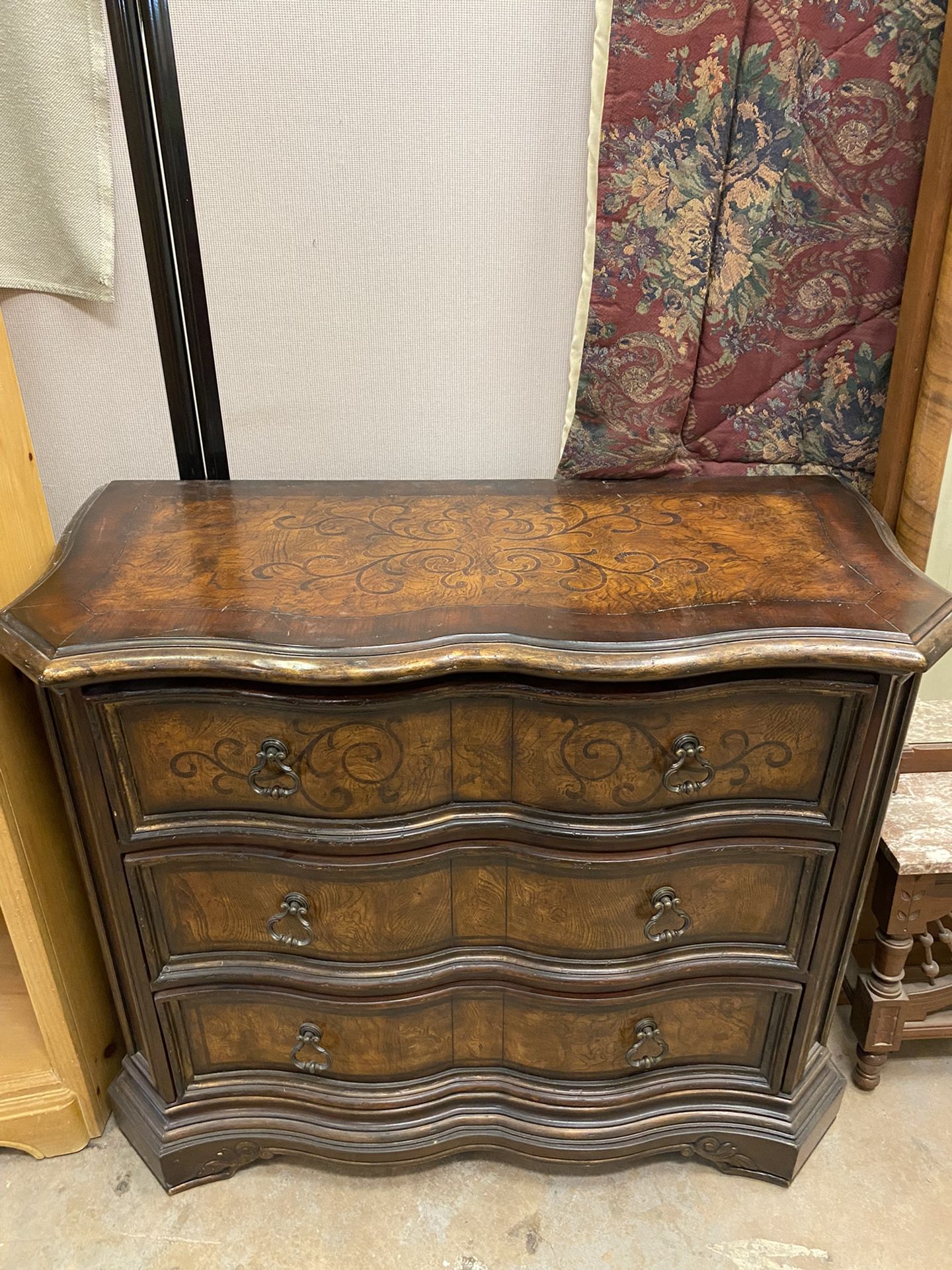 Large Ornate Dark Wood Chest Of Drawers 