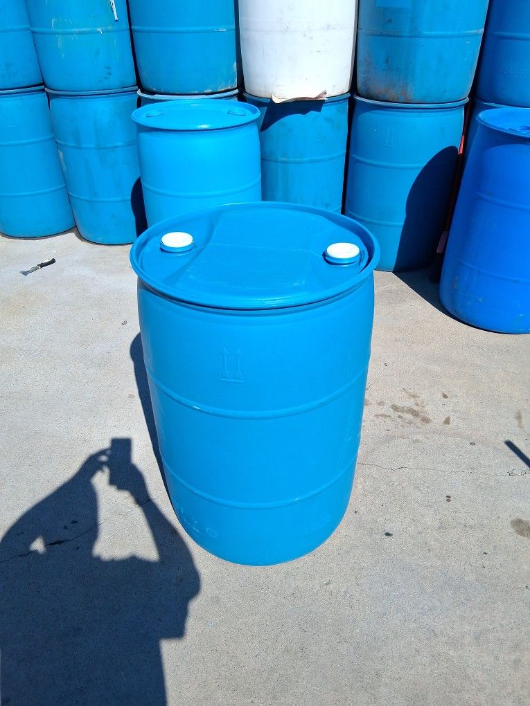 55 Gal Close Head Blue Plastic Barrel Water Storage Barrels Gray Water Waste Motor Oils Liquids Tents Recycling Gas Containers Diesel Fuel Can