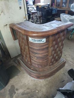 Curved Wood and Leather Home Bar Counter