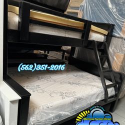 Twin Full Bunk Bed Black With Mattresses Colchones Nuevo Bonito 