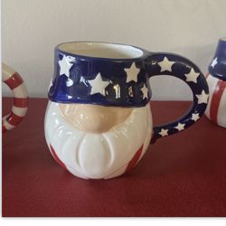 Set of Four 4 Patriotic Mugs Stars&Stripes & Gnomes NEW