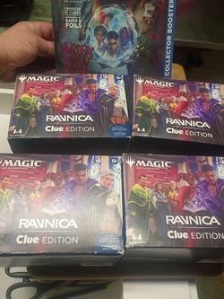 READ DESCRIPTION:MTG Ravnica Clue Edition Boxes + Murders at Karlov Manor Collector Booster Pack