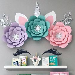 Giant unicorn flowers wall decor custom made on order